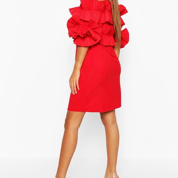 Boohoo Ruffle Bardot Mini Dress Size 12 - Picture 2 of 3